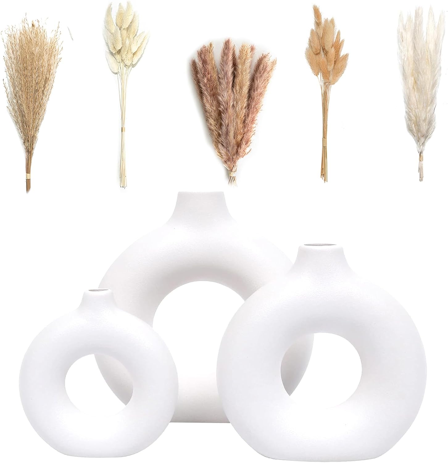 Set of 3 White Ceramic Vase