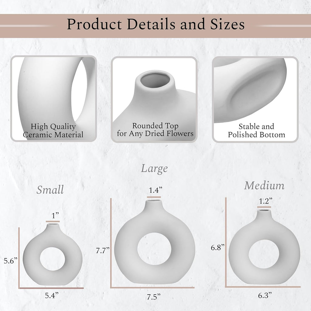 Set of 3 White Ceramic Vase