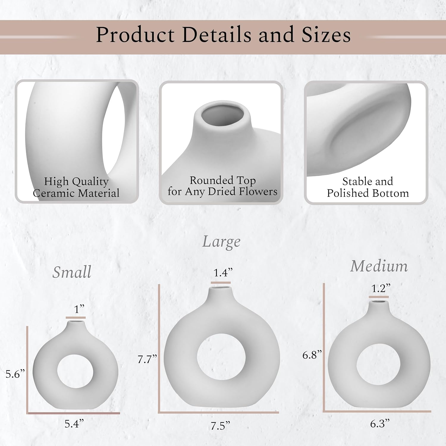 Set of 3 White Ceramic Vase