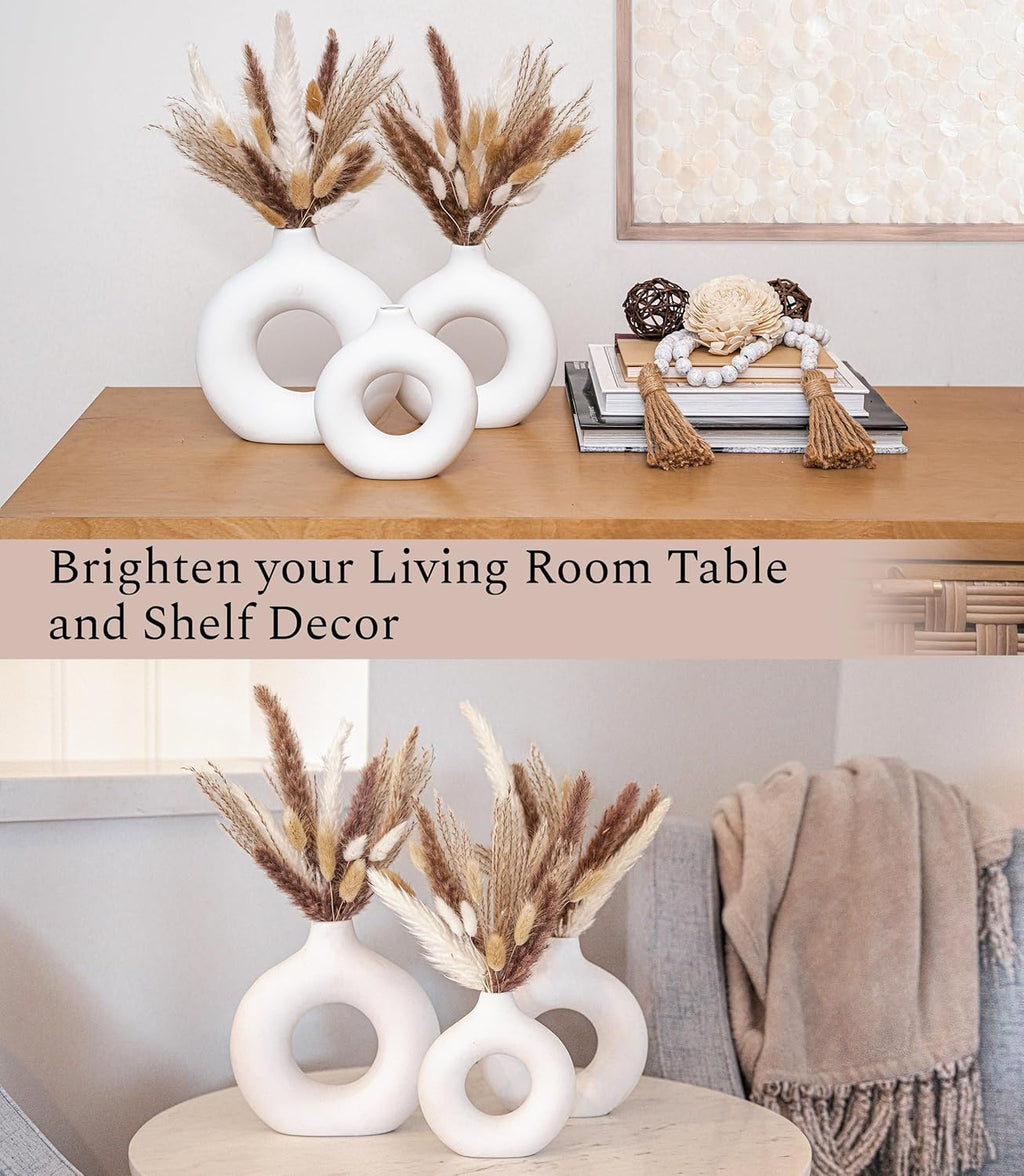 Set of 3 White Ceramic Vase